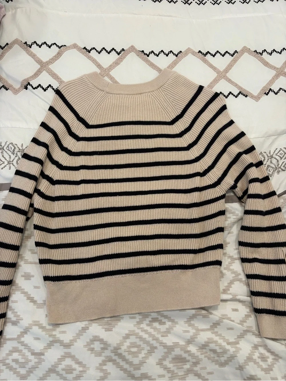 Sezane Beige and Black Striped Crewneck Sweater - Picture 4 of 5